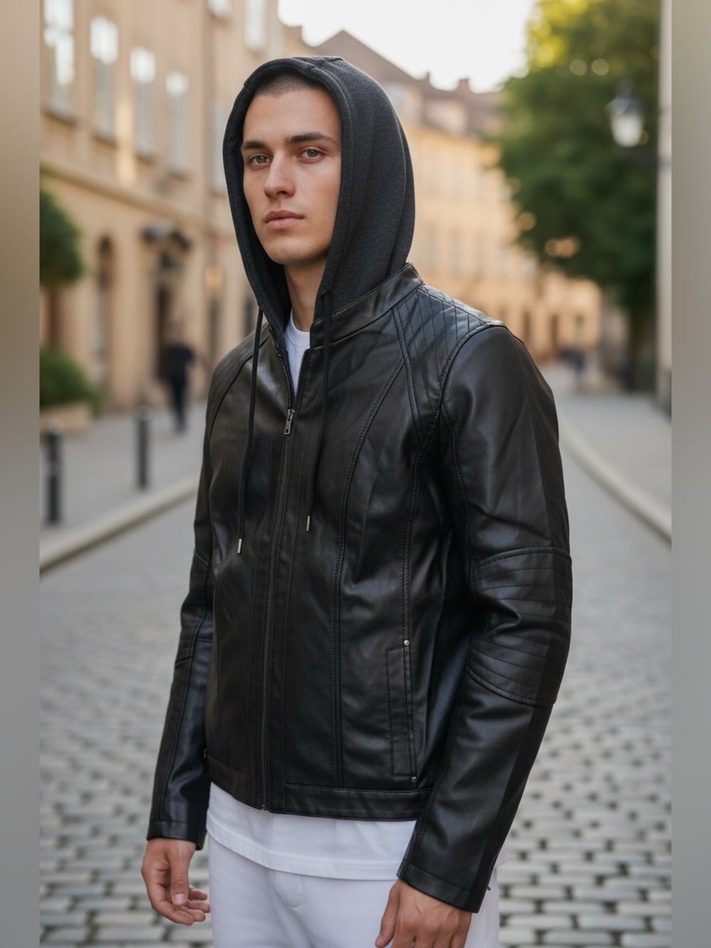 🫶🏻 Gallery New York Men's Black Hooded Faux Leather Jacket - Sleek Urban Style